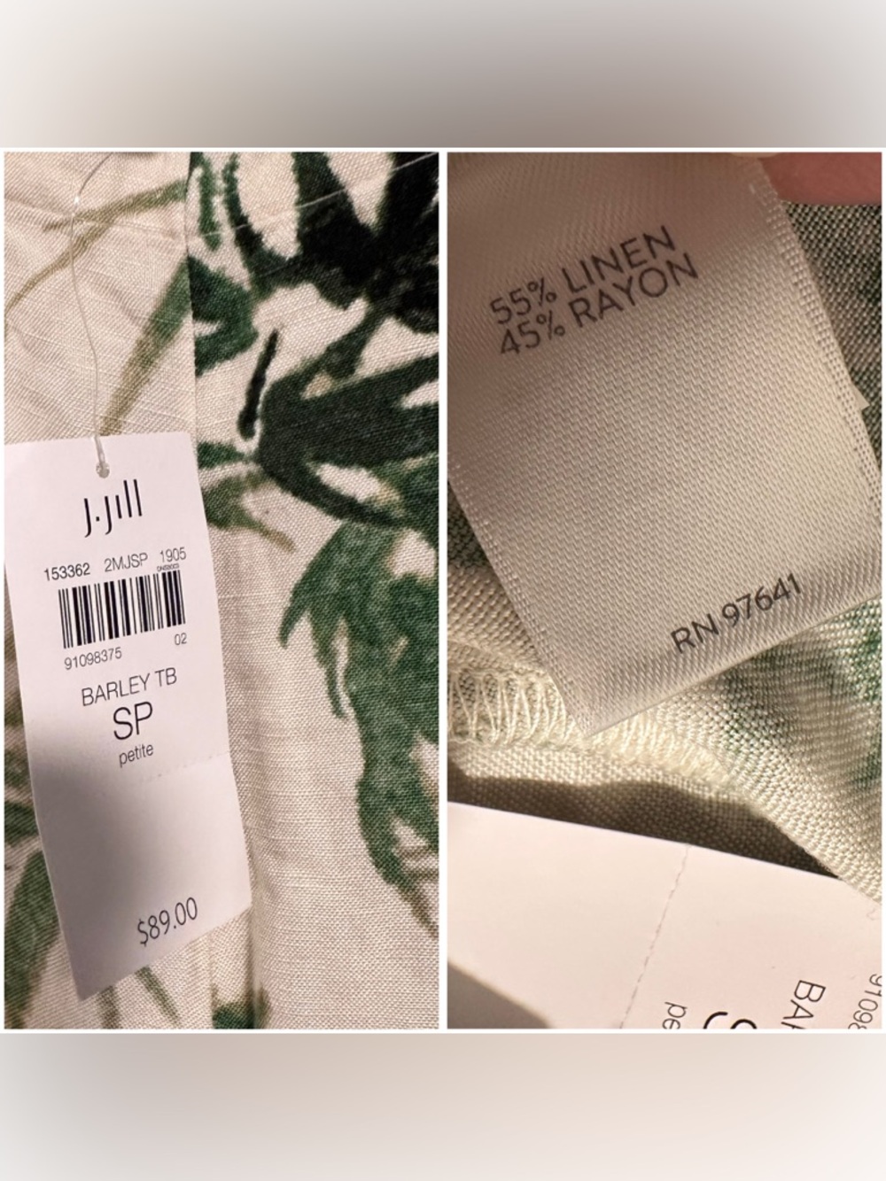 J. Jill Barley Palm Print Linen-Blend Wide Leg Crop Pants Beige GreenLeaf SP NWT - Picture 11 of 16
